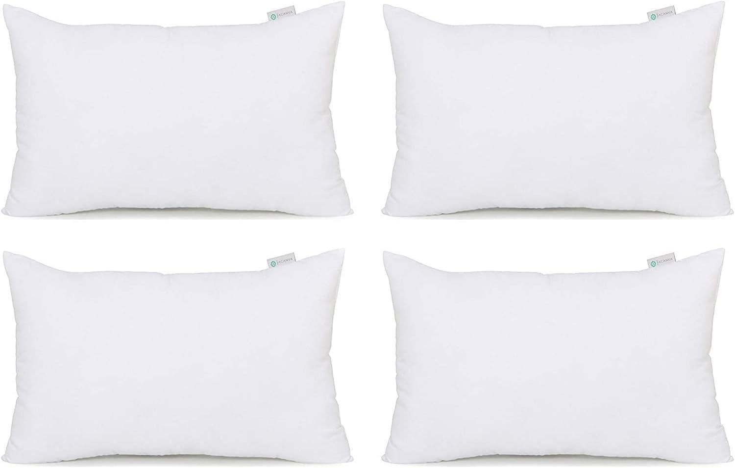 White Polyester 12x20 Lumbar Throw Pillow Inserts Set of 4