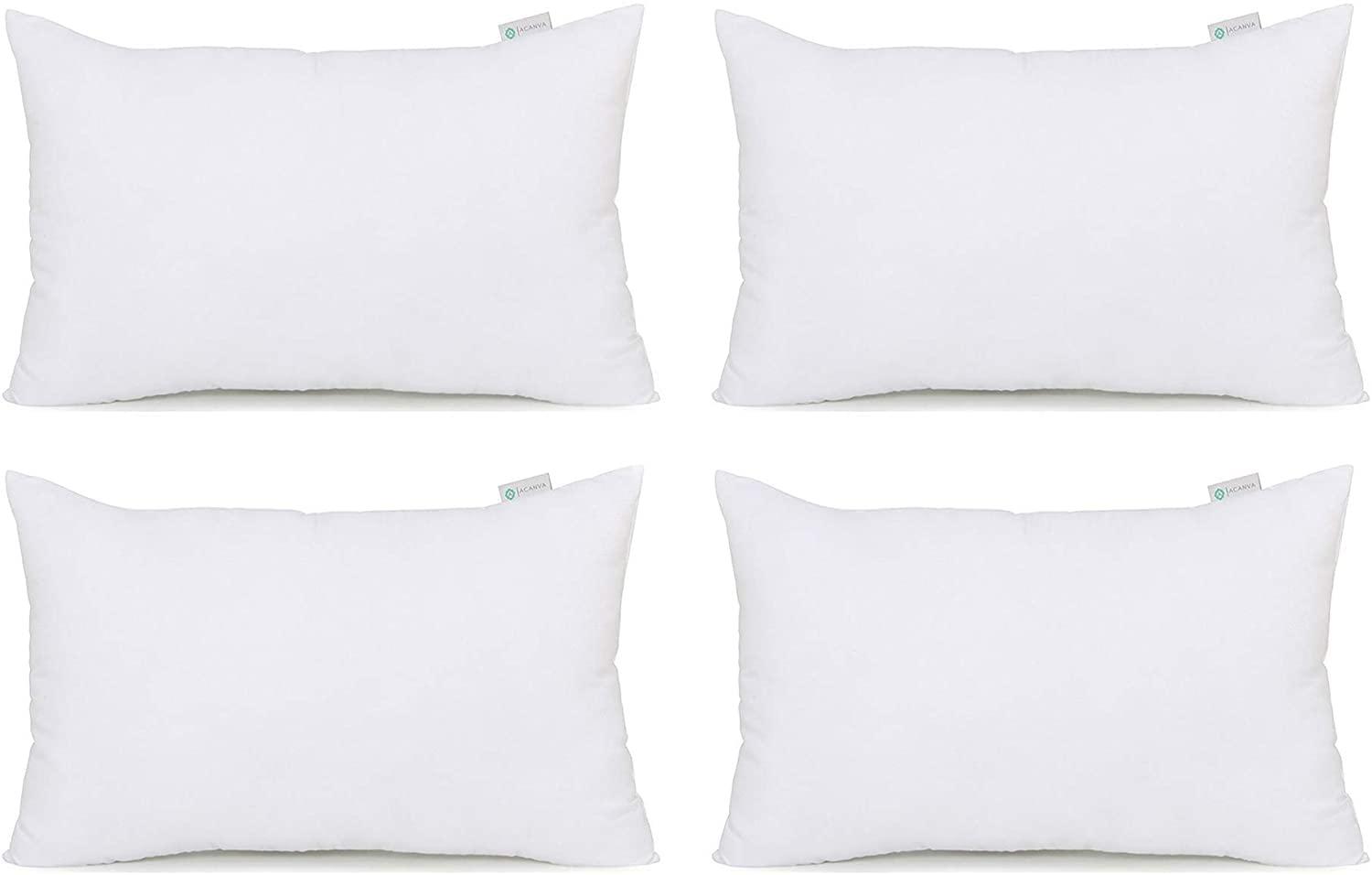 Acanva Throw Pillow Stuffer Inserts Decorative Rectangle Premium Sham Forms Cushion for Sofa Couch Chair, 12x20 Inch (Pack of 4), White 4 Count
