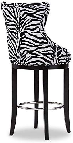 Baxton Studio Peace Modern and Contemporary Zebra Print Patterned Fabric Upholstered Barstool with Metal Footrest Beige: Plywood Frame