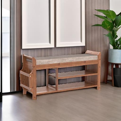 Bamboo 2-Tier Shoe Storage Bench with Hidden Drawer