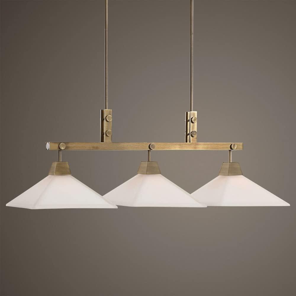 Uttermost Brass Steel Linear Pendant Chandelier 43 3/4" Wide Modern Frosted Glass 3-Light for Kitchen Island Dining Living Room