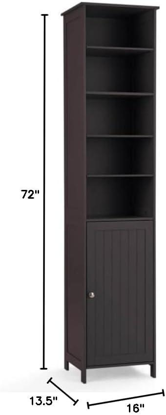 Brown Tall Slim Bathroom Storage Cabinet with Adjustable Shelves