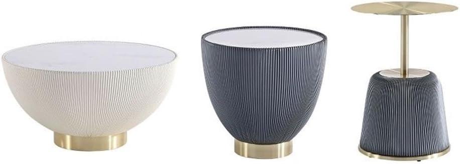 Manhattan Comfort 3pc Anderson Leatherette Upholstered Coffee Table and End Table Set Cream/Gray