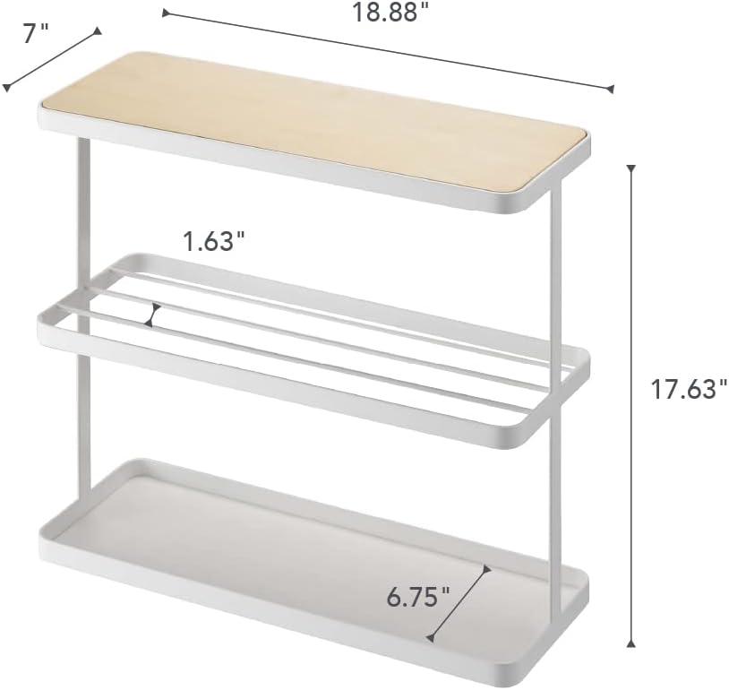 Tower Yamazaki Home Side Table With Storage Tier Shelves Narrow, Narrow Wooden And Metal End Table