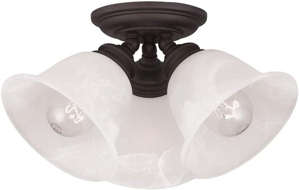 3 Light Bronze Ceiling Light fixture with White Alabaster Glass Shade