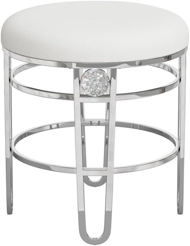 Hillsdale Dessa 18" Faux Leather & Metal Vanity Stool in White/Silver Chrome