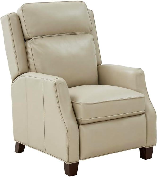 Nixon Cream Leather Recliner with Mahogany Wood Legs