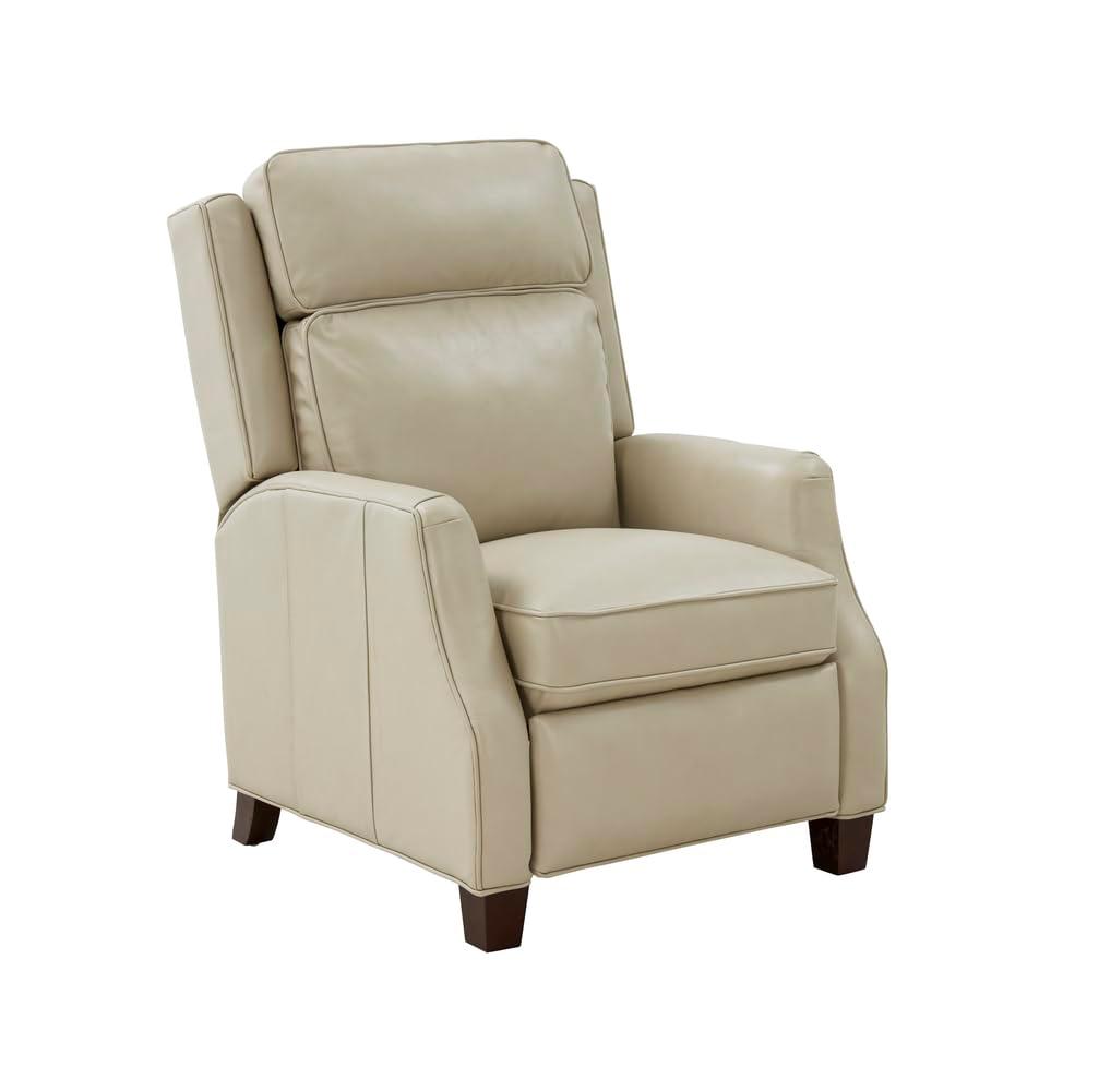 Nixon Cream Leather Recliner with Mahogany Wood Legs