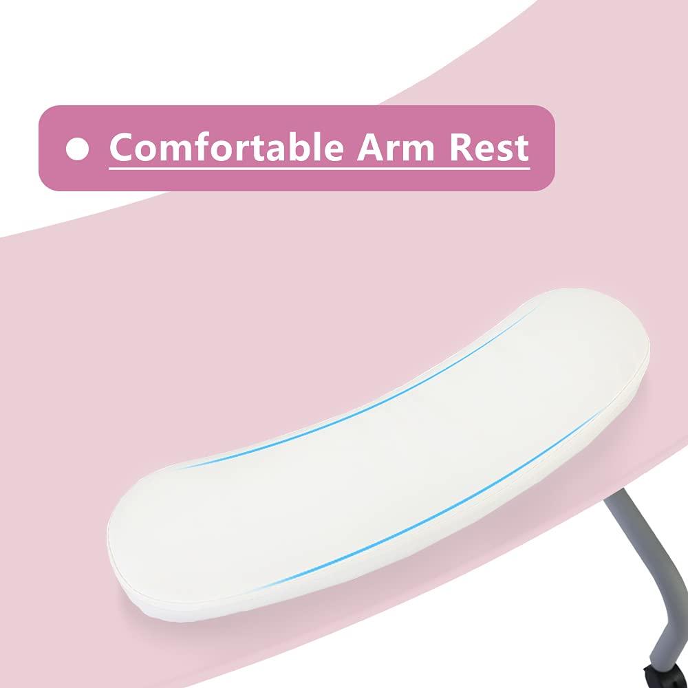 Portable Manicure Table Foldable Nail Desk with Large Drawer Nail Tech Table for Technician Salon Workstation Client Wrist Cushion/Carry Bag/4 Lockable Wheels, 36-inch, Pink