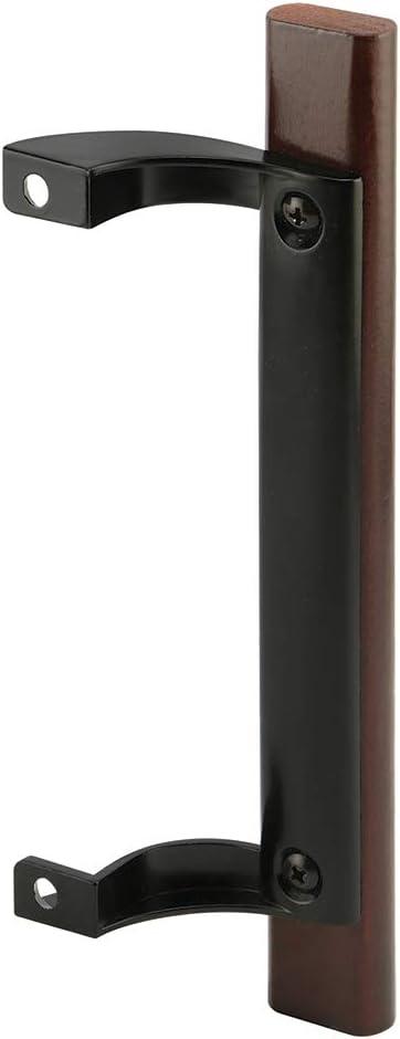 Sliding Glass Door Pull Handle, 6-1/2 in. to 6-5/8 in. Hole Centers, Black Diecast Supports, Wood Handle (Single Pack)