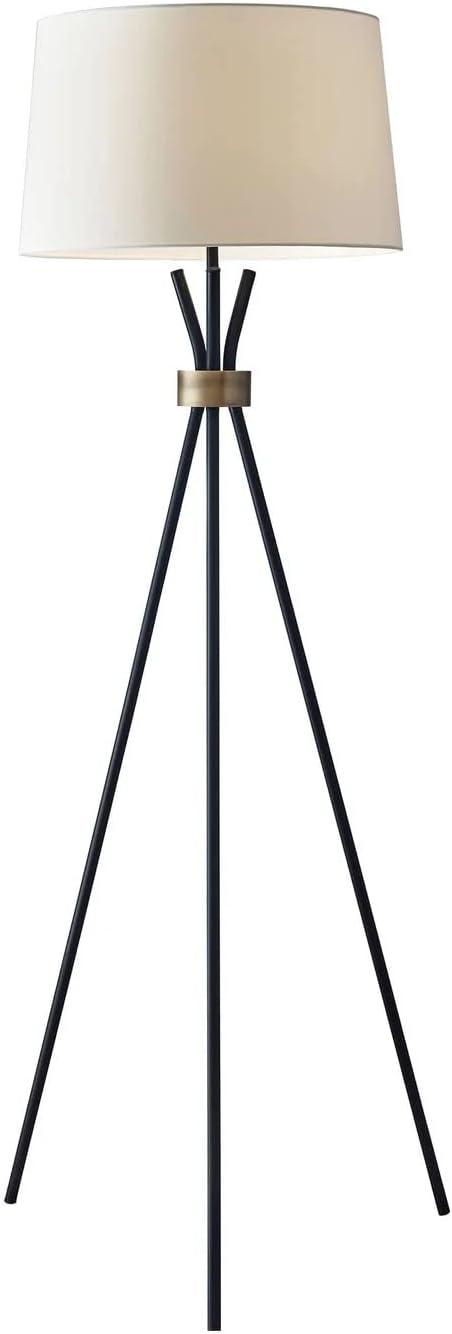 60" 3-way Benson Floor Lamp Black - Adesso: Industrial Chic, Ivory Linen Shade, UL Listed