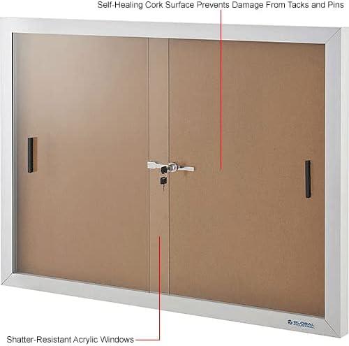 Global Industrial 695873 Enclosed Cork Bulletin Board with Sliding Doors - 72 x 48 in.