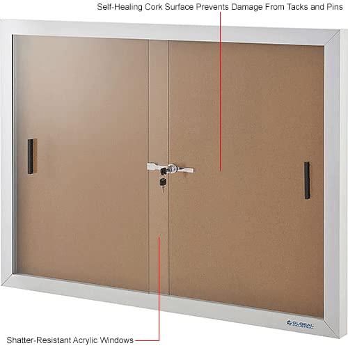 Global Industrial 695873 Enclosed Cork Bulletin Board with Sliding Doors - 72 x 48 in.