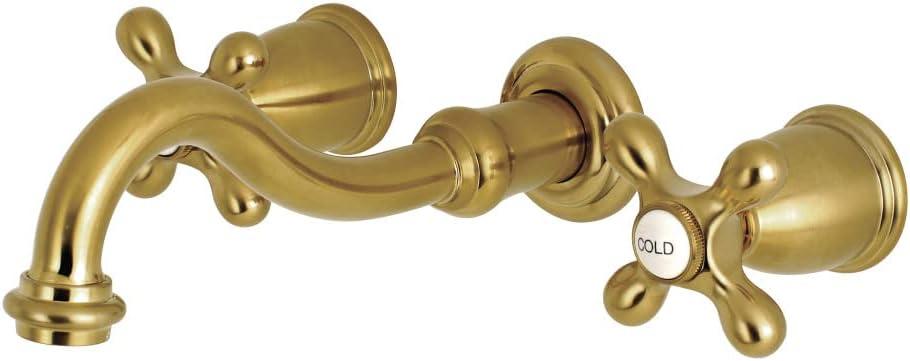 Elegant Satin Brass 8-Inch Wall Mount Bathroom Faucet with Cross Handles