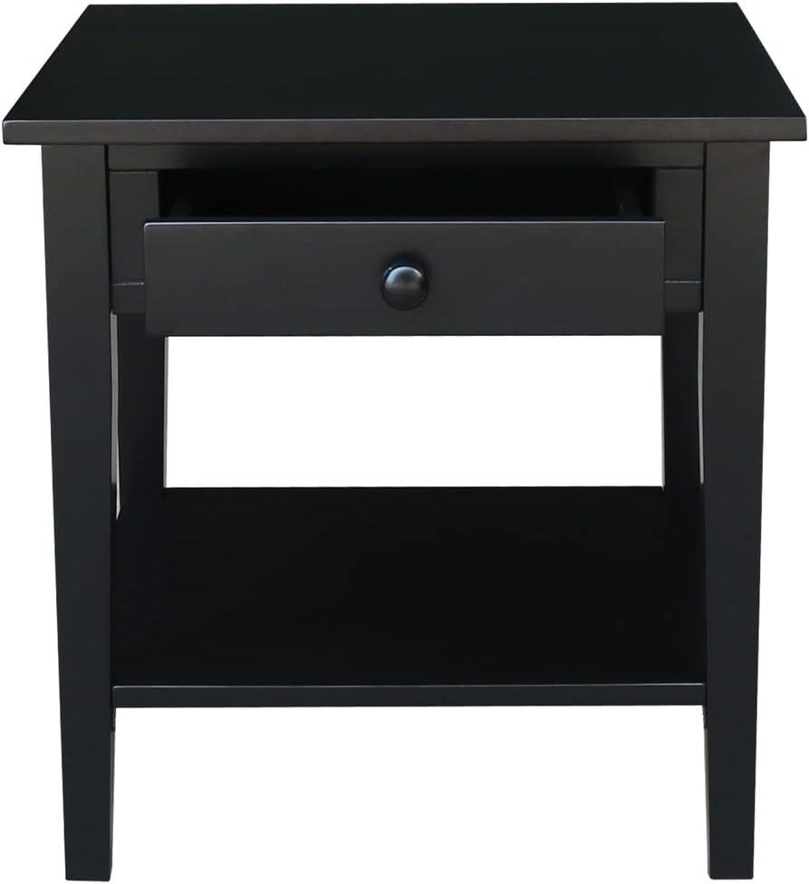 Black Solid Wood Square End Table with Storage, 24x24