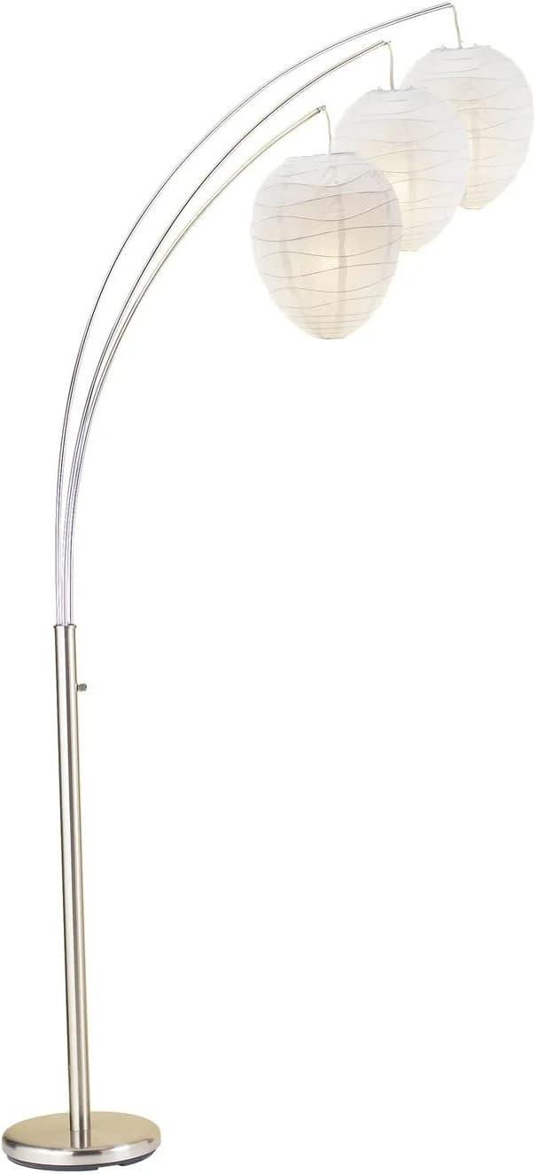 Zen-Inspired White Beehive Arc Floor Lamp with Chrome Accents