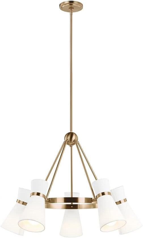 Satin Brass 5-Light Chandelier with White Linen Shades