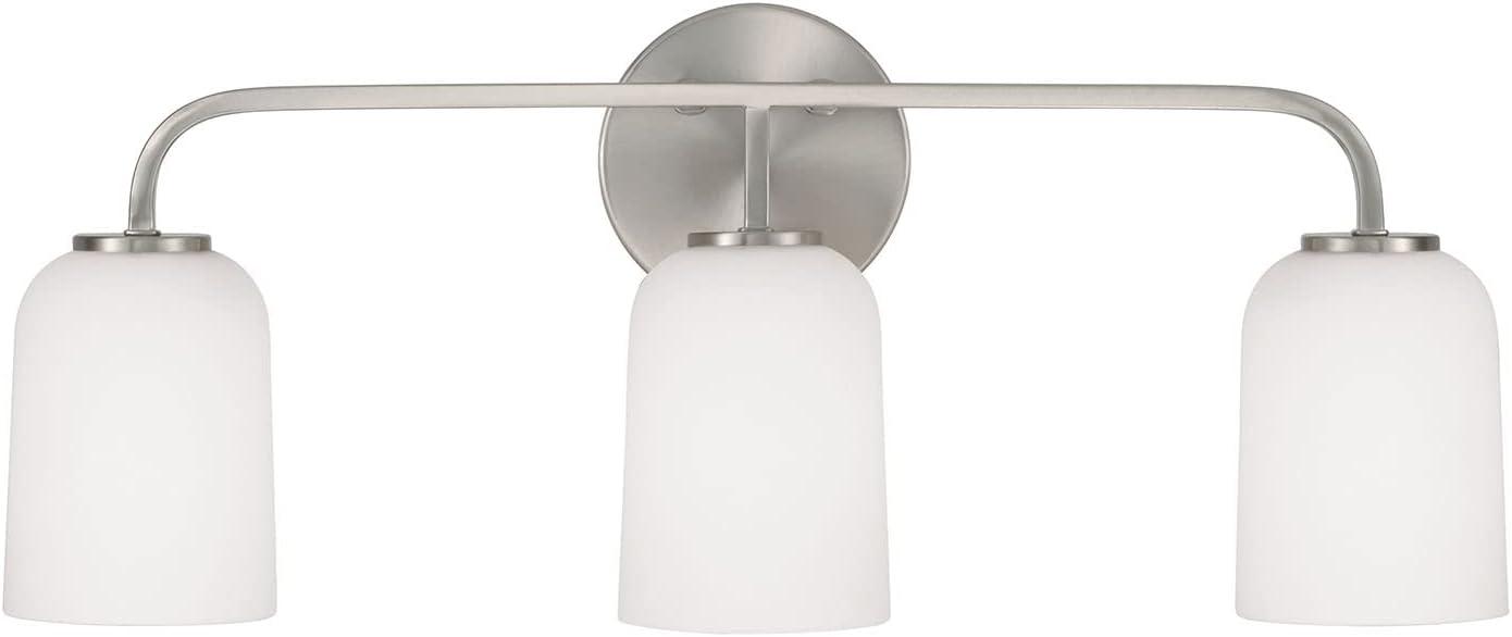 Brushed Nickel 3-Light Vanity with Soft White Glass Shades