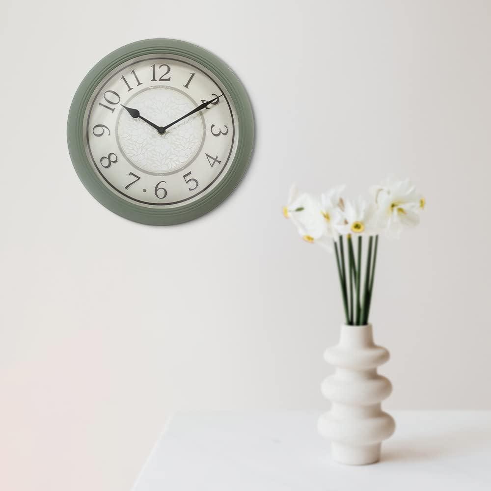 PresenTime & Co 12.6" Indoor Luminous Clock, Silent no ticking, Paris sage green, Lighted Clock with Smart Sensor to turn on/off lights in Low/bright light.