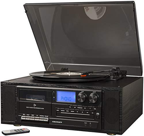 Retro Black 3-Speed Bluetooth Record Player with AM/FM Radio and USB