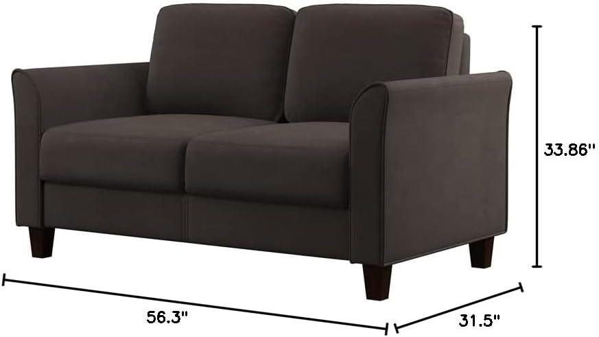 Wesley Coffee Microfiber Loveseat with Curved Arms