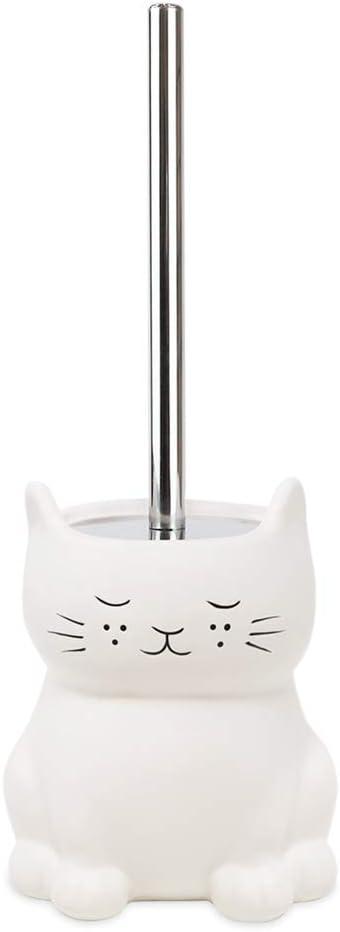 Isaac Jacobs White Ceramic Cat Toilet Brush & Holder, 1 Count