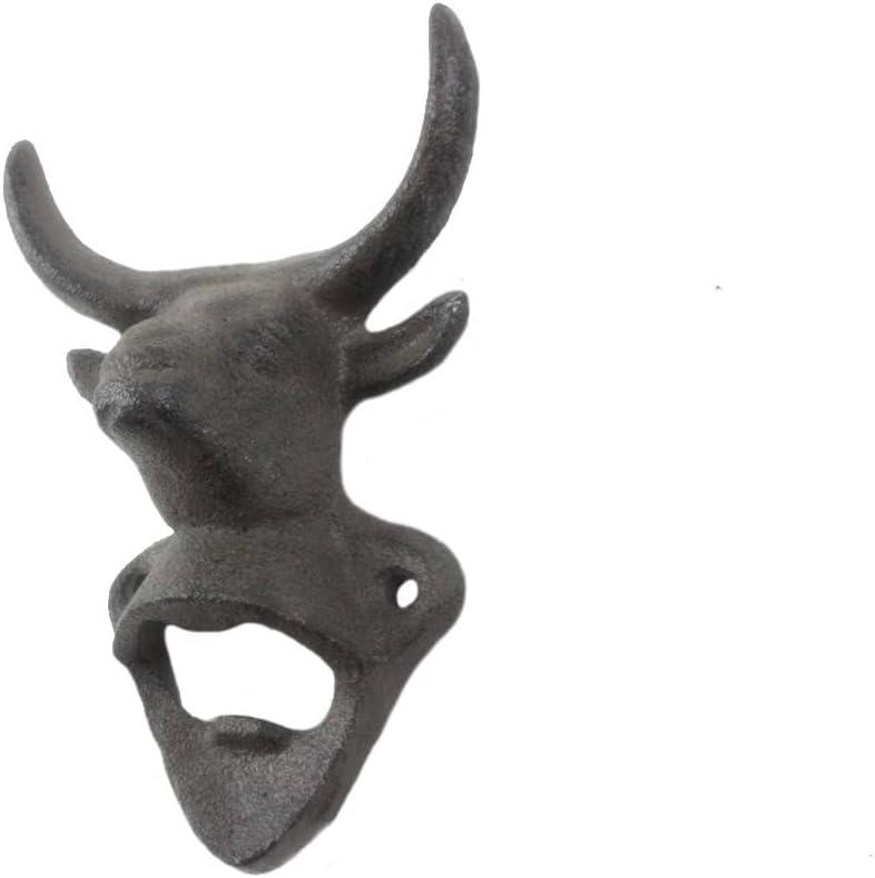 Rustic Cast Iron Bull Head Wall Mounted Bottle Opener 6"