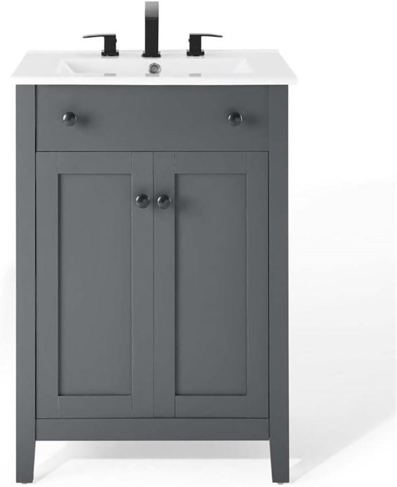 Modway Nantucket 24" Modern Wooden Bathroom Vanity in Gray and White