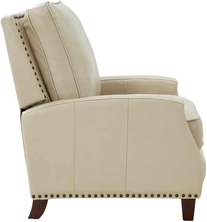 Nixon Cream Leather Recliner with Mahogany Wood Legs