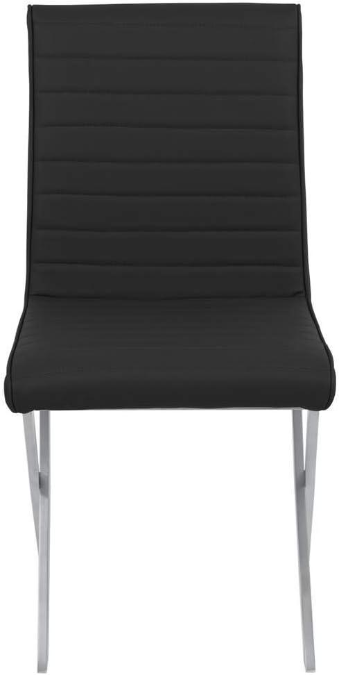 Armen Living Tempe Contemporary Dining Chair in Gray Faux Leather with Brushed Stainless Steel Finish - Set of 2