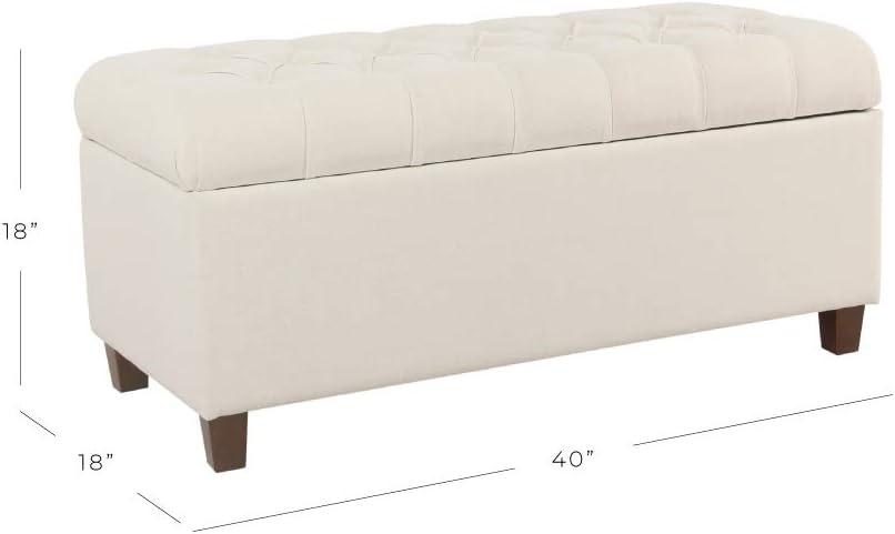 Ainsley Button Tufted Storage Bench Cream - HomePop: Upholstered Ottoman for Family Room