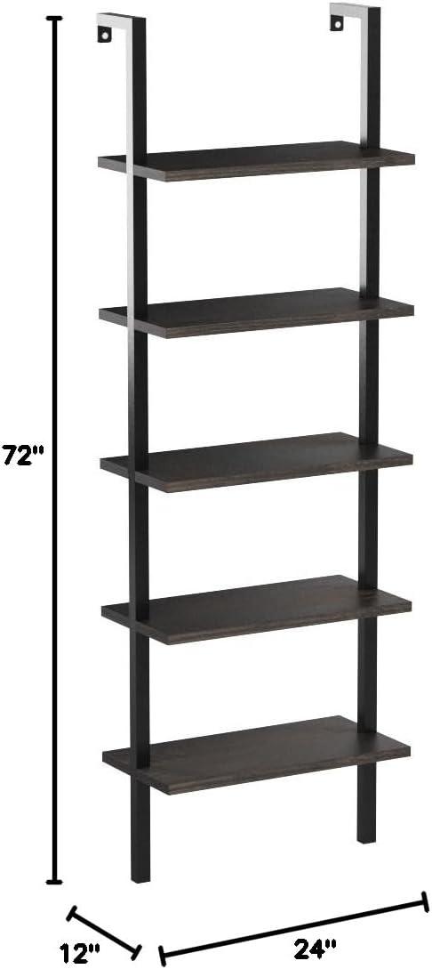 SESSLIFE Industrial Ladder Shelf, 5-Tier Wood Wall-Mounted Bookcase with Stable Metal Frame, 70 Inches Storage Rack Shelves Display Plant Flower, Stand Bookshelf for Home Office