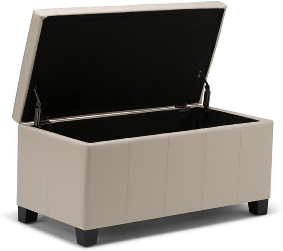 Simpli Home Dover Faux Leather Storage Bench in Cream