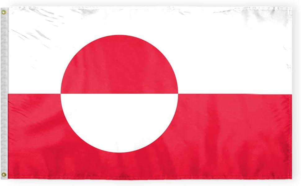AGAS Greenland Flag 3x5 ft Double Stitched Hem 100% Polyester Metal Grommets Indoor Denmark Greenlander National Flag