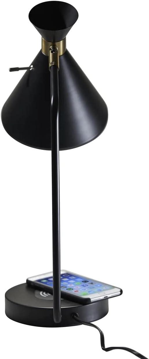 19" Wireless Charging Table Lamp Matte Black - Adesso: ETL Listed, Metal Shade, No Assembly Required