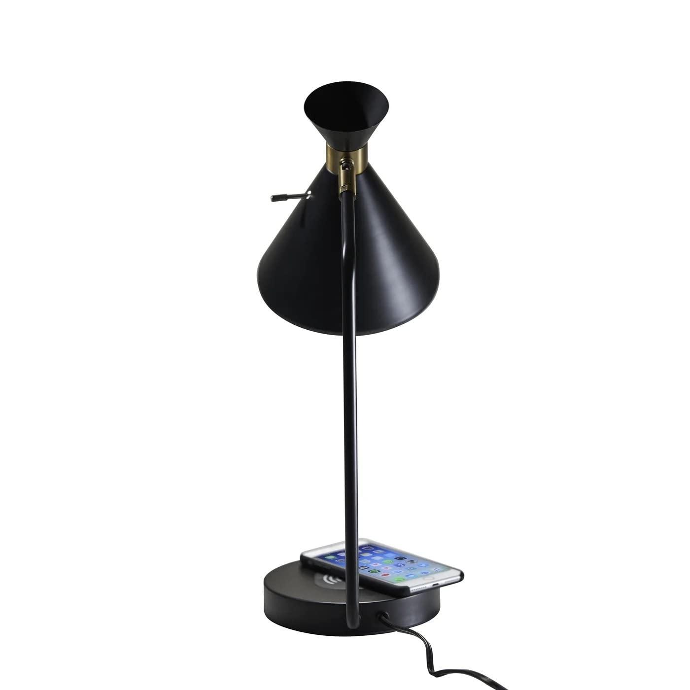 19" Wireless Charging Table Lamp Matte Black - Adesso: ETL Listed, Metal Shade, No Assembly Required