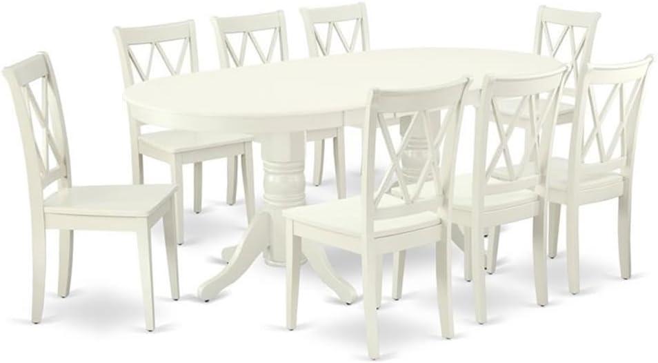 East West Furniture Vancouver 9-piece Wood Dining Room Set in Linen White