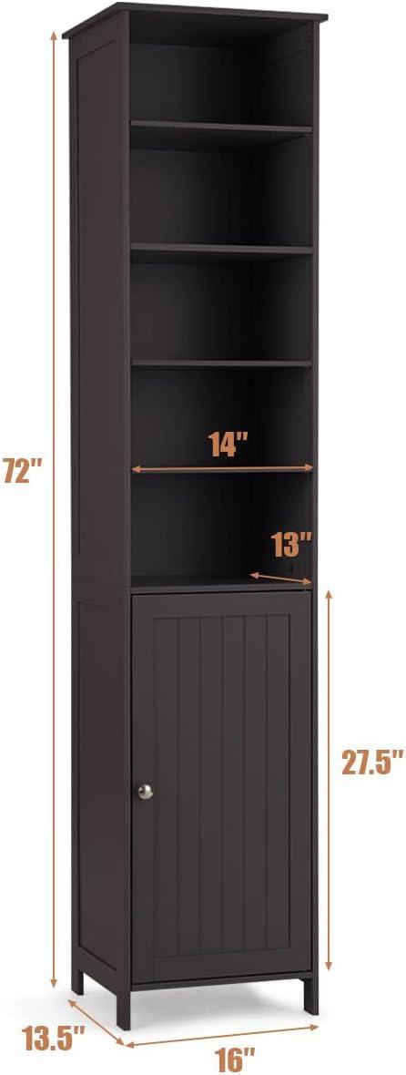Costway 72''  Bathroom Tall Floor Storage Cabinet Freestand Shelving Display Brown