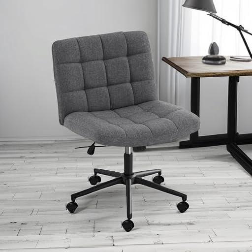 Furniliving Home Office Desk Chairs with Wheels Wide Desk Chair Mid Back Vanity Chair Modern Computer Desk Chair Swivel Accent Chair, DarkGrey