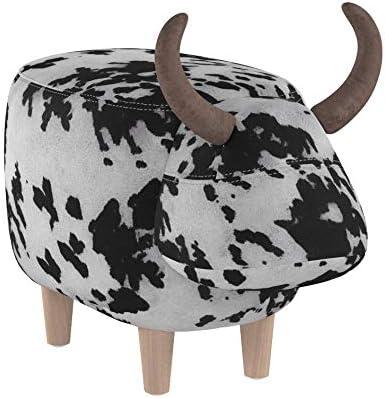 GDF Studio Moria Modern Velvet Cow Ottoman, Black and White