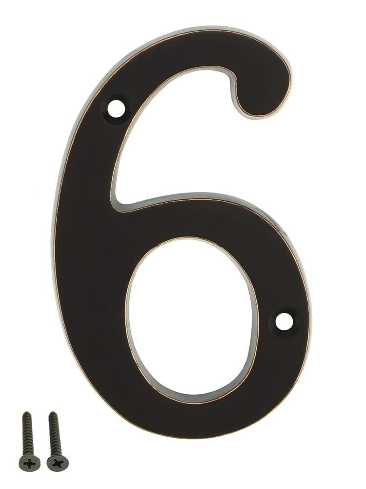4 Inch Solid Brass House Number 6 in Bright Gold Finish