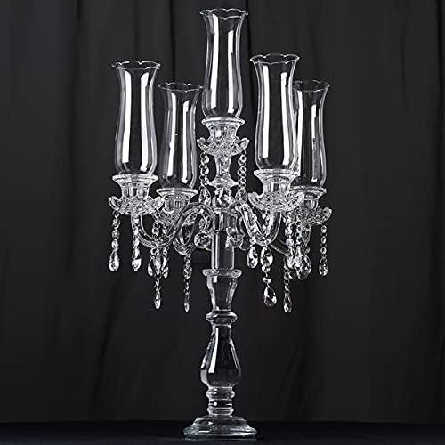 BalsaCircle 32" Clear 5 Arm Crystal Glass Candelabra Hurricane Taper Candle Holder Wedding Party Decorations