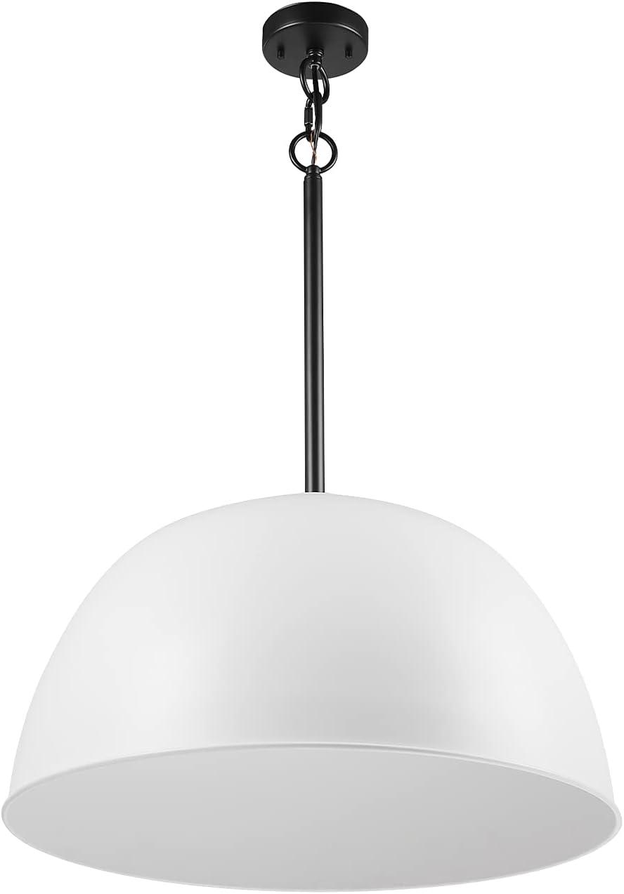 Matte White Metal Bowl Pendant Light with Adjustable Height