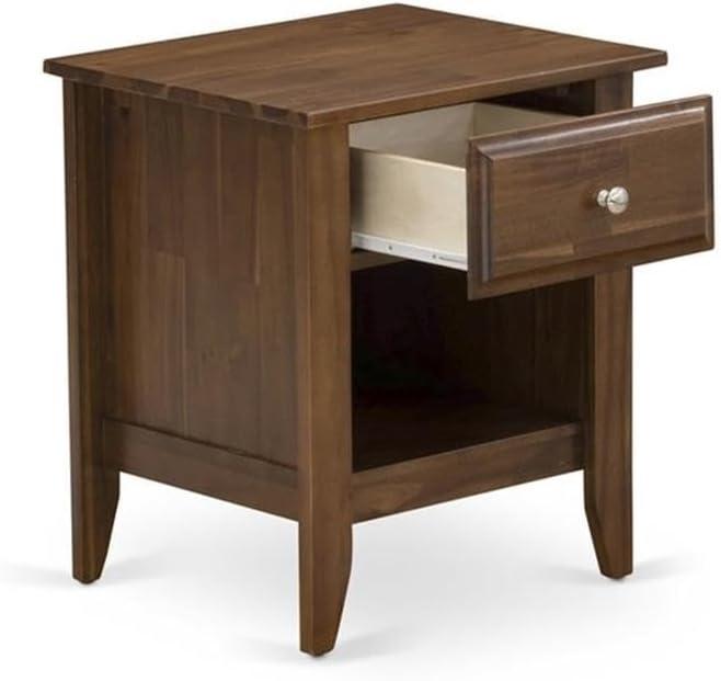 East West Furniture Gallatin 18" Wood Nightstand with 1 Drawer in Antique Walnut
