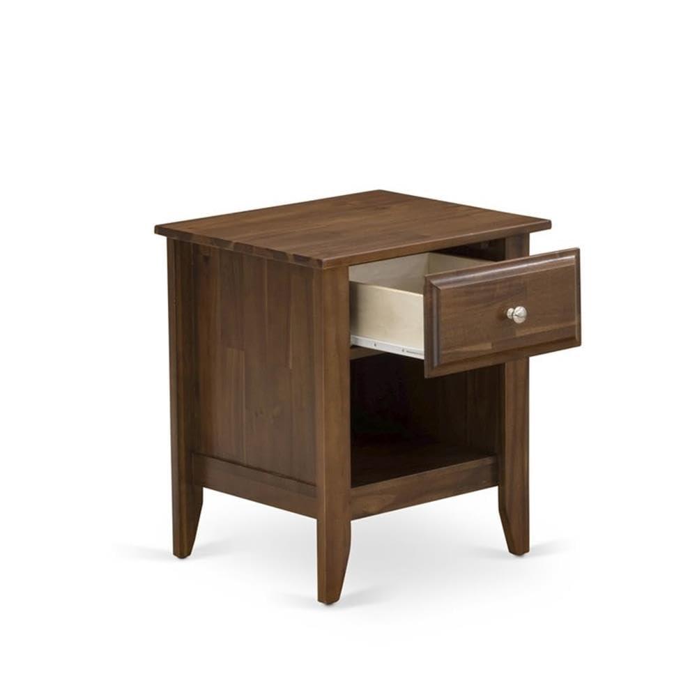 East West Furniture Gallatin 18" Wood Nightstand with 1 Drawer in Antique Walnut