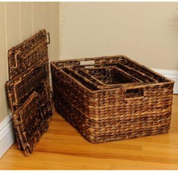 Storage Shelf Organizer Baskets with Handles - Set of 3 - Seagrass Wicker Basket - Pantry Living Room Office-Bathroom Shelves Organization - Under Shelf Basket - Handwoven (Natural)