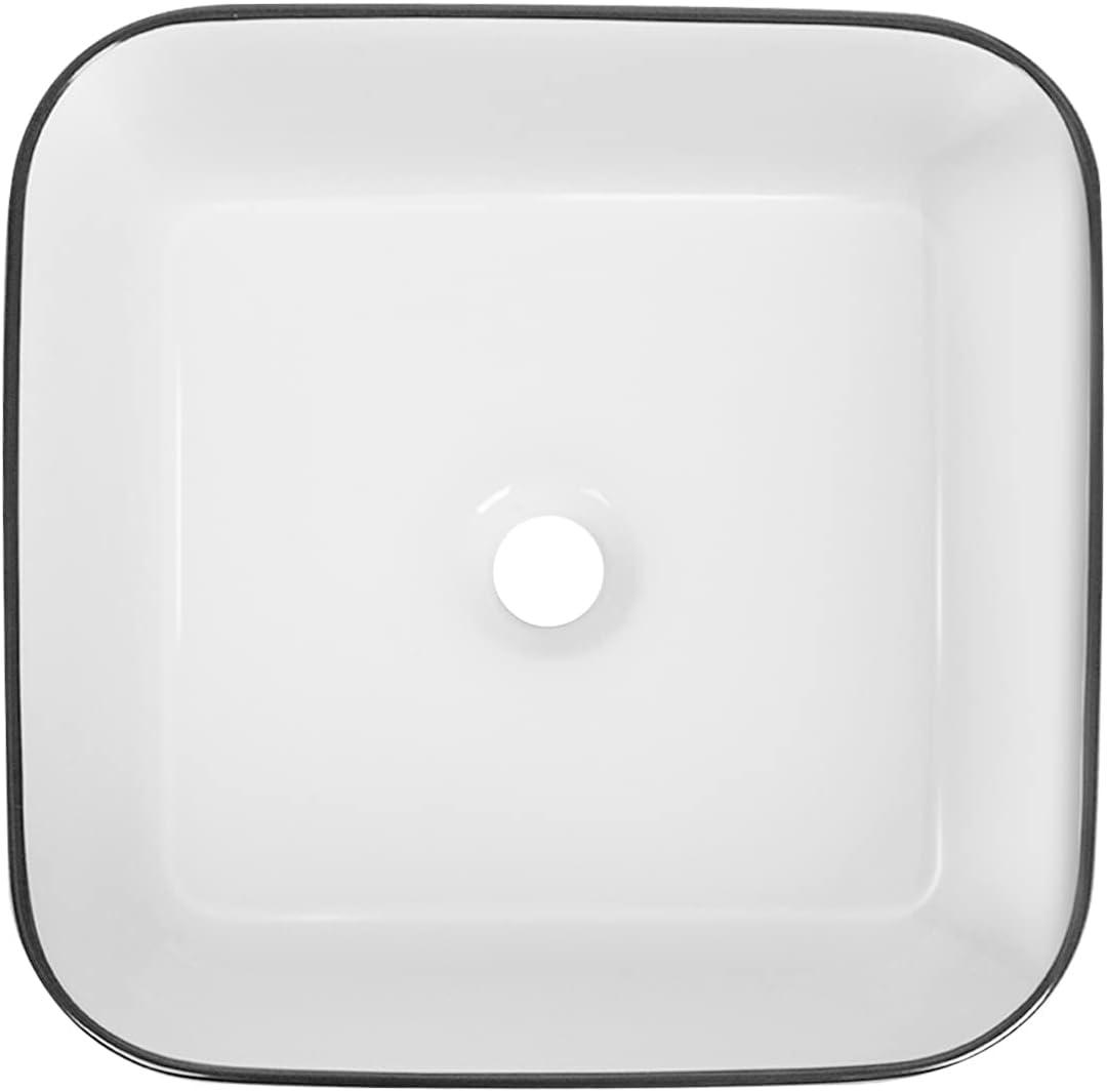 DeerValley Ace 15'' White/Black Square Ceramic Vessel Bathroom Sink