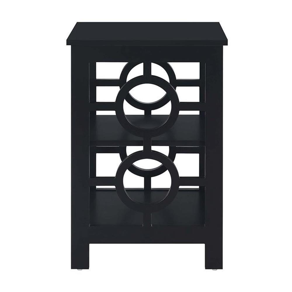 Sleek Black Square Ring End Table with Circle Cut-Outs