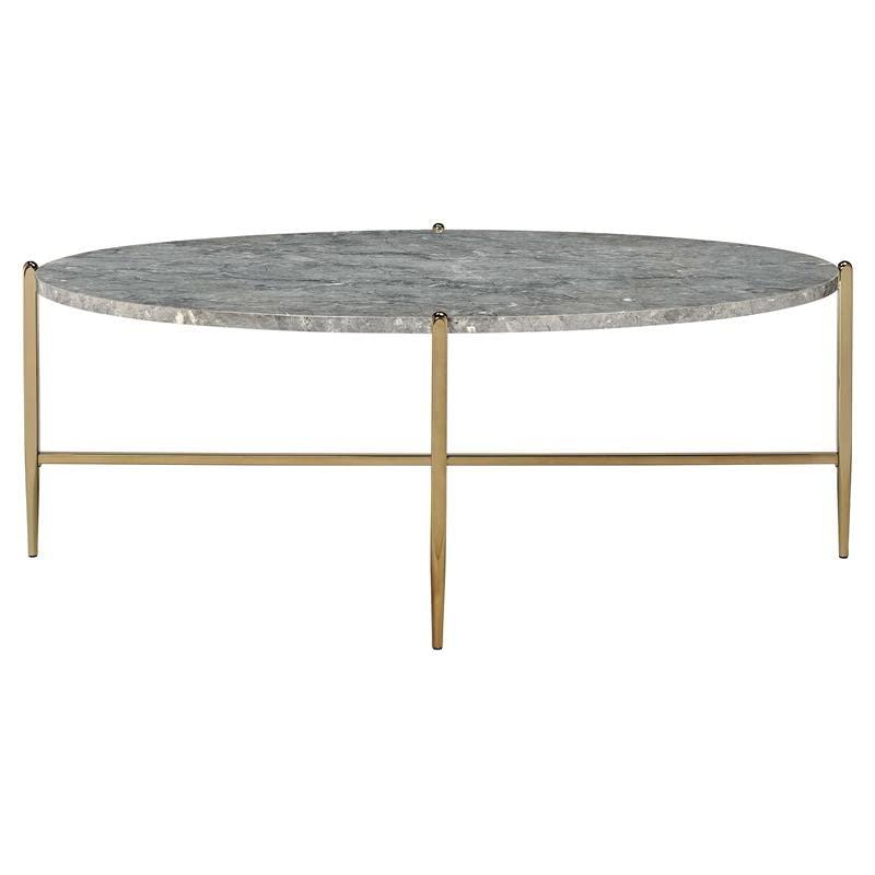 ACME Tainte Oval Faux Marble Top Coffee Table in Gray and Champagne