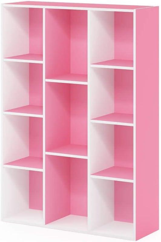 11-Cube Reversible Open Shelf Bookcase, White & Pink